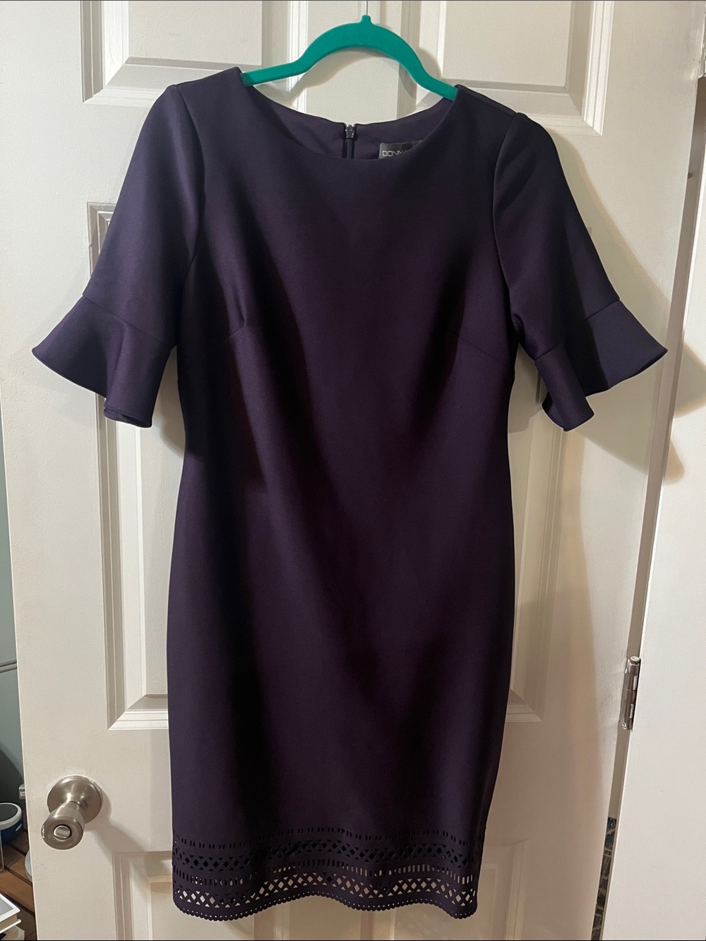 Donna Ricco Deep Purple Midi Dress with Flared Sleeves